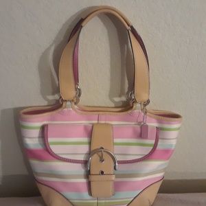 Pink striped coach purse